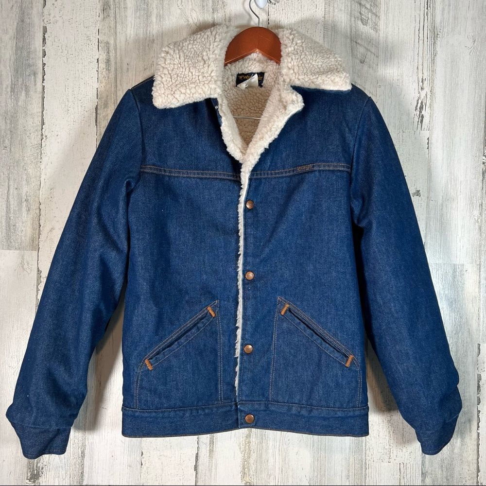 Vintage Wrangler Men’s Sherpa Lined Denim Jacket Coat Size Small 70s 80s Trucker
